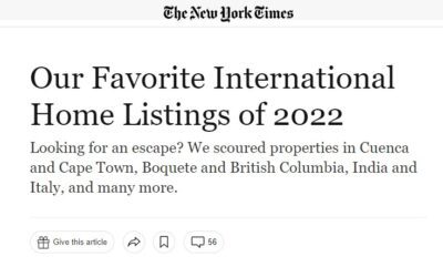 New York Times: Casa Solution’s Boquete Listing 1 of Only 15 in the Entire World! – NTY’s “Favorite International Home Listings 2022”