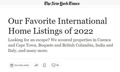 New York Times: Casa Solution’s Boquete Listing 1 of Only 15 in the Entire World! – NYT’s “Favorite International Home Listings 2022”